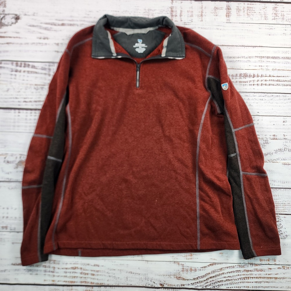 Kuhl Revel 1/4 Zip Pullover Mens‎ XL Rust Red Charcoal Grey Fleece Outdoor 3007